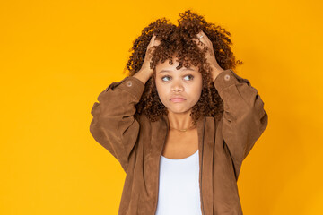 young latina woman with expression isolated on background