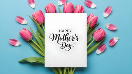 Happy mother's day greeting card with pink tulips