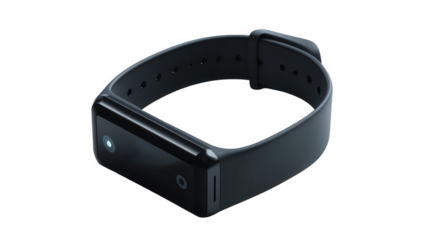 Sleek black fitness tracker for health monitoring on a dark studio background on transparent background