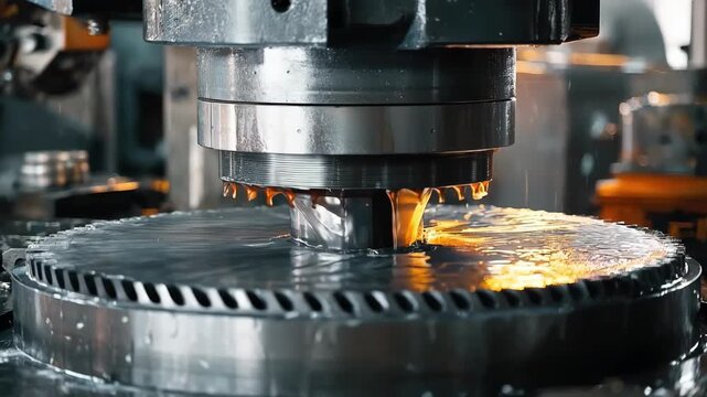 Medium shot of industrial stamping machine applying oil to metal sheets highlighting smooth lubrication reducing friction in highspeed manufacturing processes