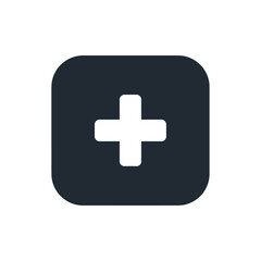 Fototapeta premium A minimalist plus icon on a dark gray rounded square background
