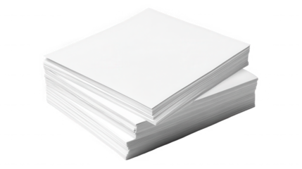 Stack of pristine white paper sheets ready for printing or creative projects use on transparent background