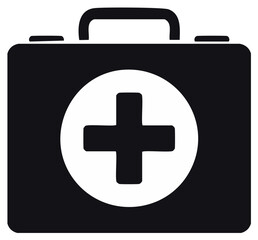 Obraz premium Black First Aid Kit with White Cross Symbol for Medical Emergency and Health Care