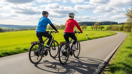 Obraz premium Cyclists Riding on Country Road Together.