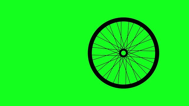 Bicycle wheel spins isolated on green background. Bike race. Extreme sport. Sport equipment. Animated Bicycle Wheel Spin. sport, travel, and transportation concepts. 4k video.