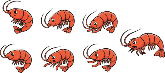 vector illustration of shrimp funny cute cartoon mascot character cartoon with 7 poses 02