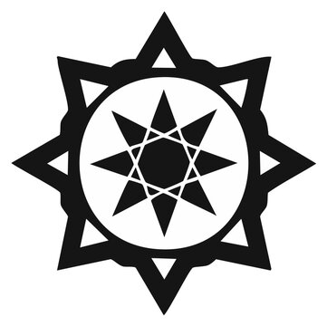 Symmetrical nine-pointed star geometric symbol, abstract spiritual mandala icon