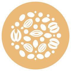 Obraz premium Stylized Nuts and Seeds Arrangement on Tan Circle Shape, Vector Illustration