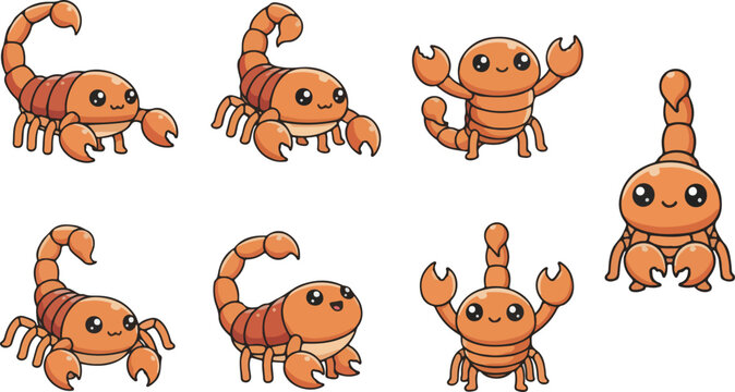 vector illustration of scorpion funny cute cartoon mascot character cartoon with 7 poses