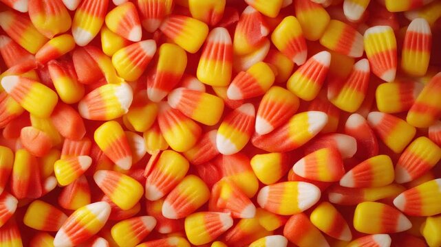 Colorful candy corn pieces with orange, yellow, and white stripes