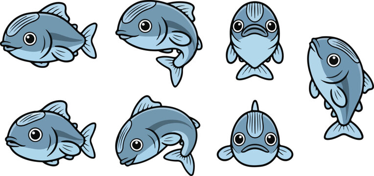 vector illustration of remora fish funny cute cartoon mascot character cartoon with 7 poses