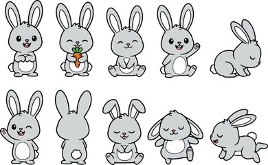 vector illustration of rabbit funny cute cartoon mascot character cartoon with 10 poses © weng