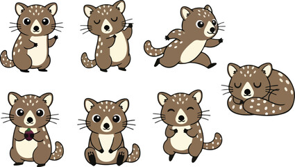 Obraz premium vector illustration of quoll funny cute cartoon mascot character cartoon with 7 poses 