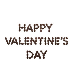 Happy valentines day message made from coffee beans arranged in a creative typography on transparent background