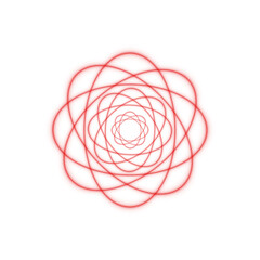 Glowing red neon energy loop symbol isolated on transparent background, futuristic atomic style graphic for technology, AI and innovation themes.