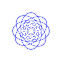 Glowing blue neon energy loop symbol isolated on transparent background, futuristic atomic style graphic for technology, AI and innovation themes.
