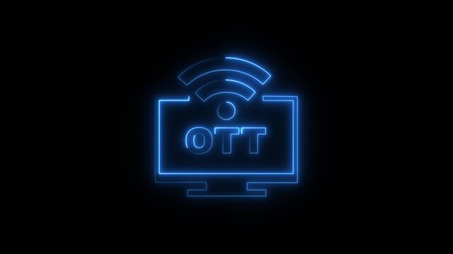 Glowing Neon OTT Media Icon Isolated on Black Background. neon glow wi-fi icon