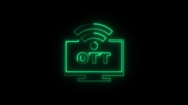 Glowing Neon OTT Media Icon Isolated on Black Background. neon glow wi-fi icon