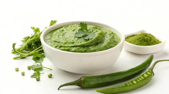 indian green chutney isolated on white video