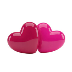 Two glossy hearts in different shades of pink on transparent background