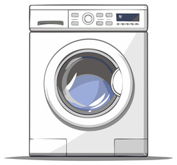 Front View of a Modern White Washing Machine with Circular Door and Digital Display