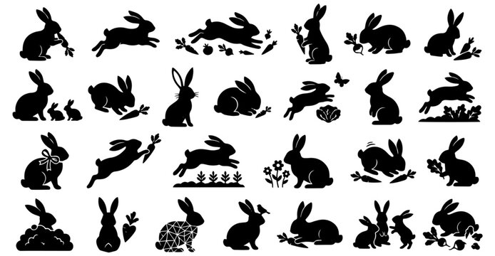 Rabbit Silhouette Clip-Art Pack &ndash; 25 Unique Vector Designs with Carrots & Garden Elements