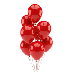 A bunch of red balloons floating in the air together on transparent background