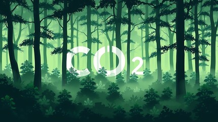 green forest with co2 symbol for carbon sequestration concept
