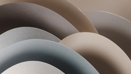 Close-up of curved, layered paper in varying shades of neutral colors, creating abstract forms