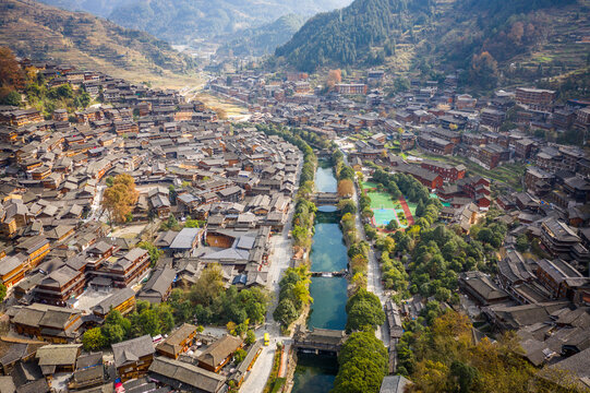 Xijiang Miao Village Aerial View, Guizhou China - Thousand Households