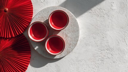 Chinese New Year red cups copy space