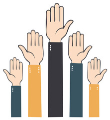 Fototapeta premium Raised Hands Vector Illustration, Concept of Voting, Teamwork, or Unity