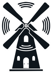 Obraz premium Vector Icon of a Traditional Windmill with Communication Signal Waves