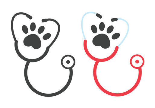 Stethoscope silhouette with animal paw print symbol. Vet Tech Paw Silhouette Logo, Veterinary Technician Paw Print Stethoscope Clipart. Fo Animal Clinic and animal Lovers