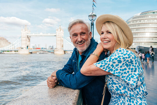 Happy senior couple spending time together in London city