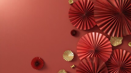 Red paper fans Chinese New Year banner
