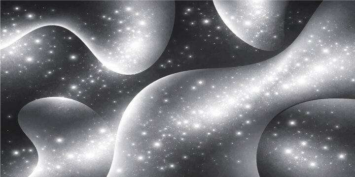 An abstract blue vector background illustrates a glowing galaxy where stars and planets orbit through the dark cosmos of a deep night sky