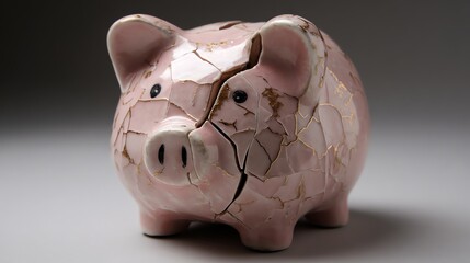 Broken piggy bank symbolizing economic insecurity.