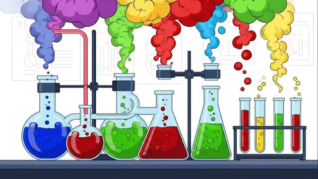 Chemistry Experiment Colorful Smoke Reaction Cartoon