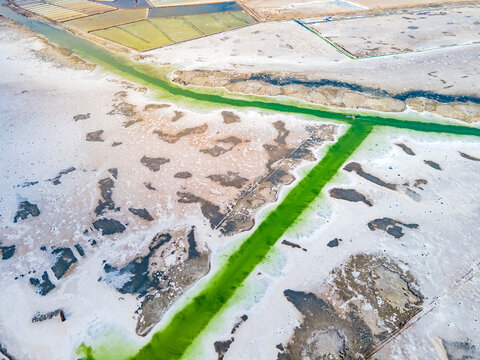 Chaka Salt Lake Aerial View, Xining China - Salt Evaporation Ponds