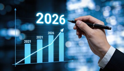 Business growth forecast for 2026 with upward trend and rising bar chart