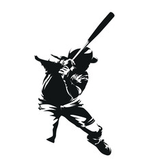Baseball player, batter, high contrast isolated vector silhouette. Team sport athlete. Baseball batter