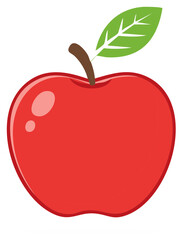 Red Apple Illustration with Green Leaf and Brown Stem. Cartoon Fruit Graphics for Health, Diet and Food Concepts