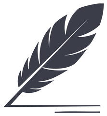 Obraz premium Vector drawing of a quill pen writing with ink, dark grey on white, historical writing tool