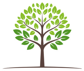 Stylized illustration of a tree with green leaves, representing nature and growth.