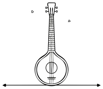 Minimalist black and white line art of a traditional Portuguese guitar string instrument
