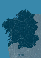 Geographic Map of Galicia, Spain Highlighting Transportation Routes