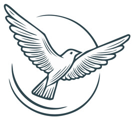 Fototapeta premium Dove flying in circle logo. Vector illustration in line art style.