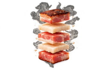 Stacked meat cubes, delicious food on transparent background photography