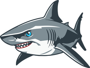 Minimalist vector sticker of a shark side view, sharp geometric silhouette, clean bold outline, flat modern style, white background, strong and secure brand friendly illustration